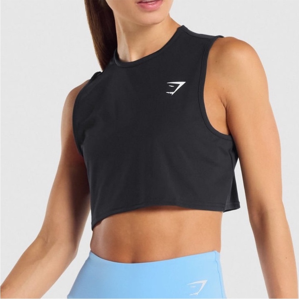 Gymshark Black Cropped Muscle Tank with White Logo